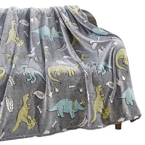 Dino Friends Micro Plush All Season Throw Blanket 50" X 60" Gray by Plazatex - 1 of 4