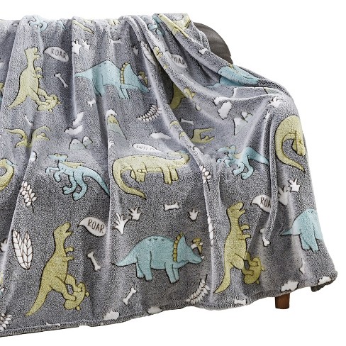 Dino Friends Micro Plush All Season Throw Blanket 50" X 60" Gray by Plazatex - image 1 of 3