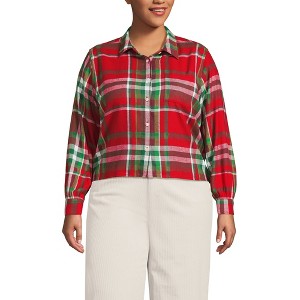 Lands' End Women's Cropped Flannel Shirt - 1 of 3