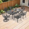 7-Piece Cast Aluminum Patio Dining Set with Oval Table, 2 swivel chairs and 4 fixed dining chairs, Brown Cushions and Umbrella Hole - 2 of 4
