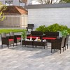 Tangkula 8 Piece Patio Rattan Conversation Set Outdoor Wicker Furniture Set with Chair Loveseat & Tempered Glass Table Cozy Seat Cushions - 2 of 4