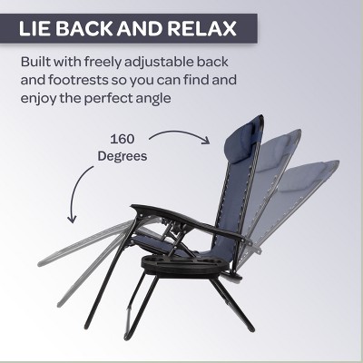 Set of 2 Navy Blue Zero Gravity Outdoor Lounger Chairs with Cushions