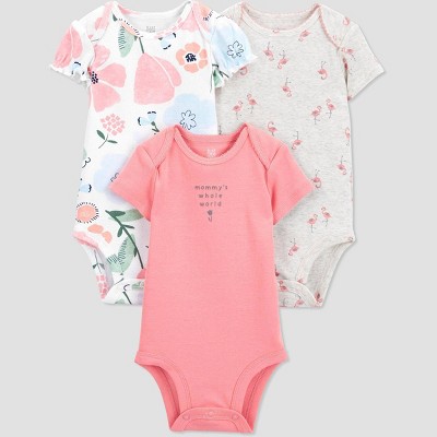 Baby Girls' 3pk Flamingo Floral Bodysuit - Just One You® made by carter's Pink/Gray 9M