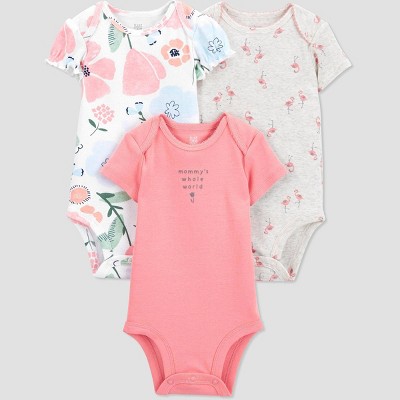 Image of Baby Girls' 3pk Flamingo Floral Bodysuit - Just One You® made by carter's Pink/Gray 6M
