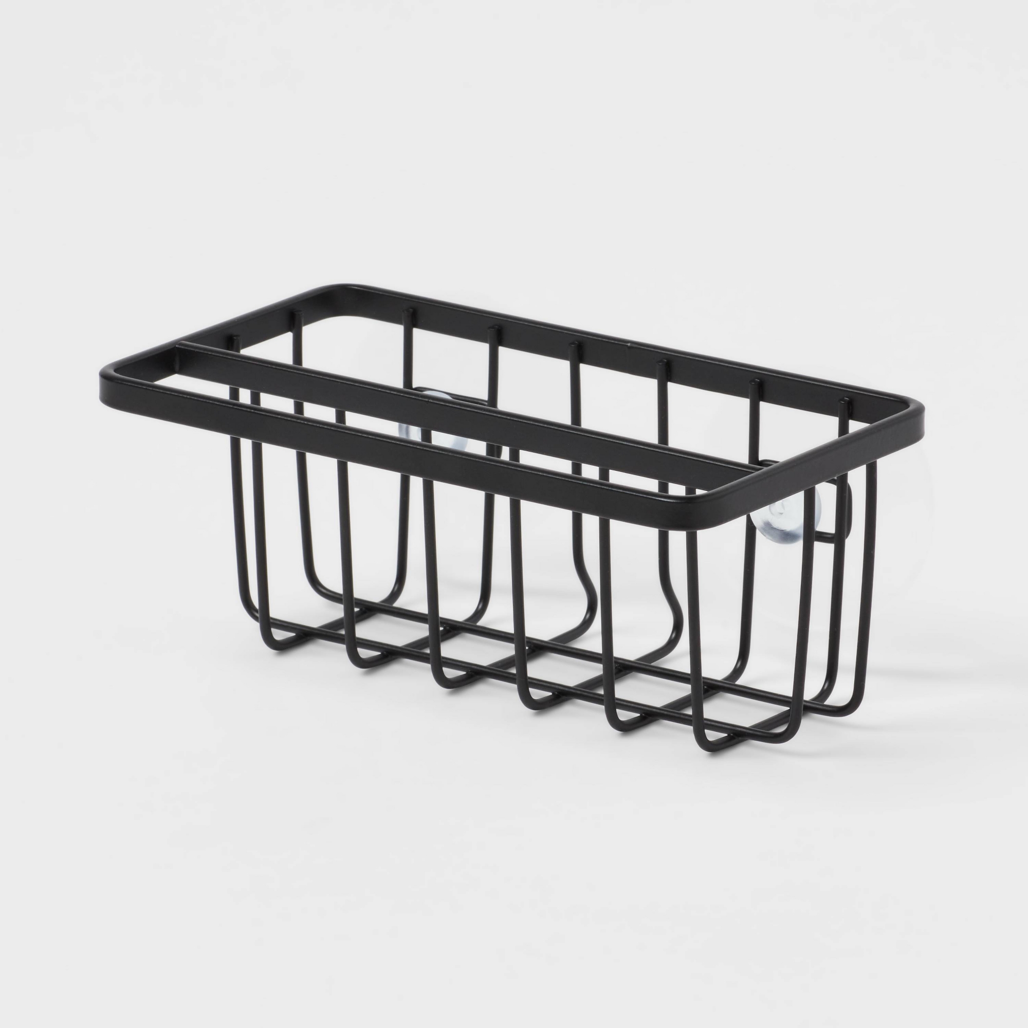 Small Steel Suction Sink Caddy with Rag Holder Black