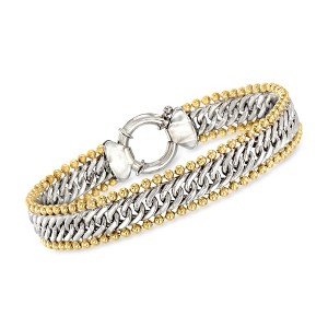 Ross-Simons Sterling Silver and 18kt Gold Over Sterling Cuban-Link and Bead Bracelet - 1 of 3