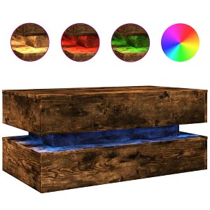 vidaXL Coffee Table - Smoked Oak Modern Coffee Table with RGB LED Lights - Engineered Wood, 35.4" x 19.7" x 15.7" - Living Room/Office/Lounge - 1 of 4