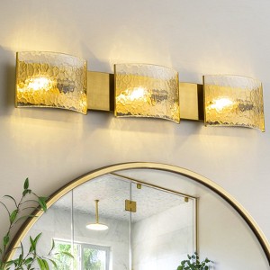 LLHZSY 29 9/10" Bathroom Vanity Light 3-Light Curved Fish Scales Glass Wall Light Sconce-Gold - 1 of 4