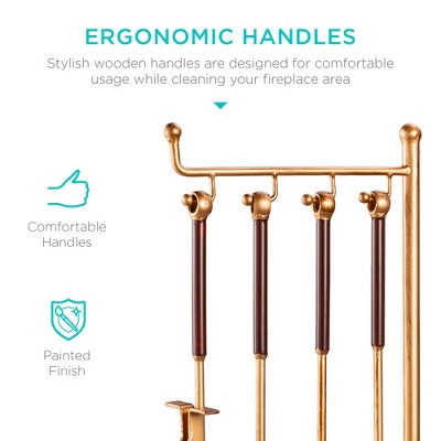 Gold 5-Piece Antique Fireplace Tool Set with Ergonomic Handles
