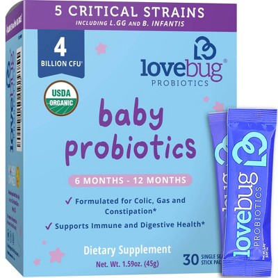 LoveBug Probiotics USDA Organic Probiotic for Babies - 6 - 12 Months - 30 Packets