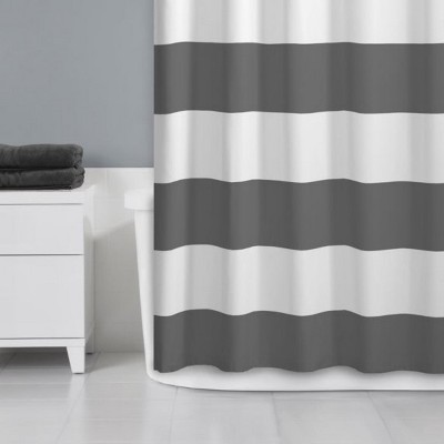 LunaLulinlk Regatta Stripe Fabric Shower Curtain, 70" x 72", Gray and White