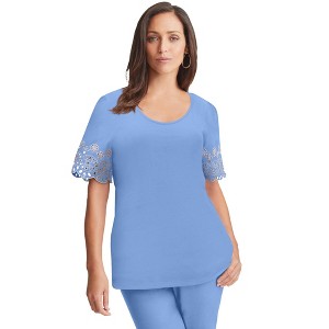 Jessica London Women's Plus Size Eyelet Scoop-Neck Tee - 1 of 4