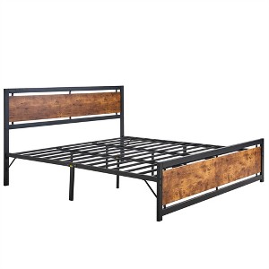 VECELO Twin/Full/Queen/King Size Bed Frame with Wooden Headboard, Metal Bed Platform No Box Spring Needed with Heavy Duty Steel Slat, Brown - 1 of 4