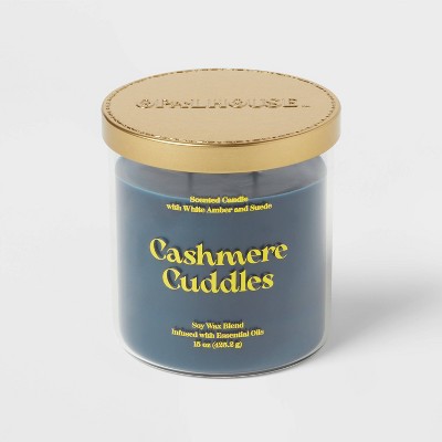 15oz Glass Jar 2-Wick Gold Decal Pattern Cashmere Cuddles Candle Navy Blue - Opalhouse™