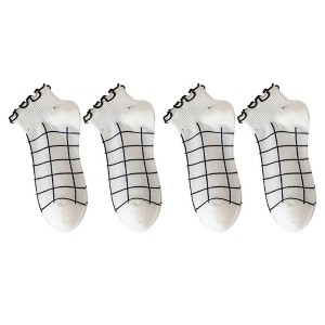 Anna-Kaci 4 Pairs Ankle Socks with Ruffle Trim Cuff Featuring Cherry, Grid, Stripe, and Polka Dot Designs - 1 of 4