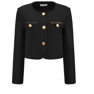 INSPIRE CHIC Women's Tweed Crewneck Button Down Long Sleeve Work Office Cropped Blazer - 1 of 4