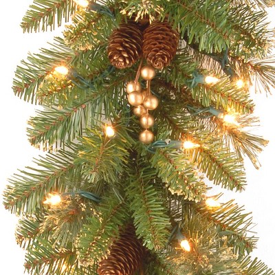 9ft Pre-Lit Glittery Pine Garland with Pine Cones and Berries