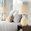 360 Lighting Modern Coastal Table Lamps 27" Tall Set of 2 Light Rattan Oatmeal Tapered Drum Shade Decor for Bedroom Living Room - 2 of 4