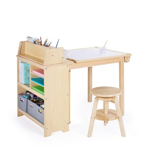 Guidecraft Design Studio – White: 3-in-1 Kids Art Table & Stool, Writing, Painting & Drafting Table w/ Craft Storage & Bins, Art Easel with Paper Roll - 1 of 4