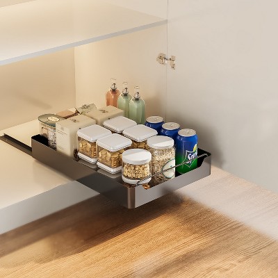 Pull Out Cabinet Organizer, 17" Deep No Drill Pull Out Drawers Adhesive Slide Out Drawer Organizers