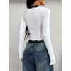 Coolmee Womens Sexy Deep V-Neck Long Sleeve Shirts Slim Fitted Fashion Lace Going Out Crop Top - 4 of 4