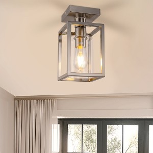 DORESshop 6 in. Nickel 1-Light Cage Semi Flush Mount Ceiling Light with Glass Shade for Living Room Bedroom - 1 of 4