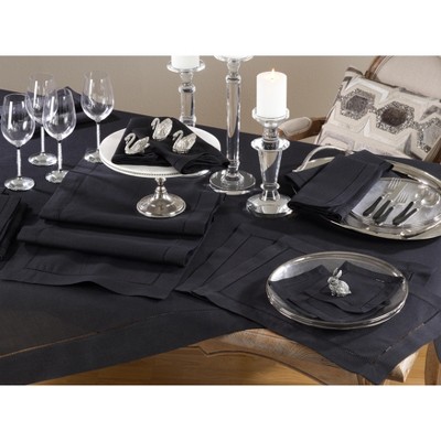 Black Cotton Hemstitched Dinner Napkins, Set of 4
