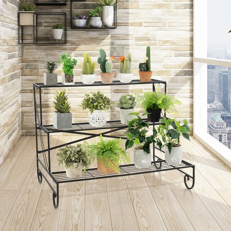 Tangkula 3-Tier Metal Shelf Ladder Shaped Plant Stand Flower Pot Display Rack Organizer, 2 of 11