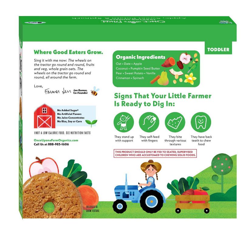 Once Upon a Farm Tractor Wheels Apple Sweet Potato &#38; Spinach Baby Snacks - 3.35oz, 3 of 9