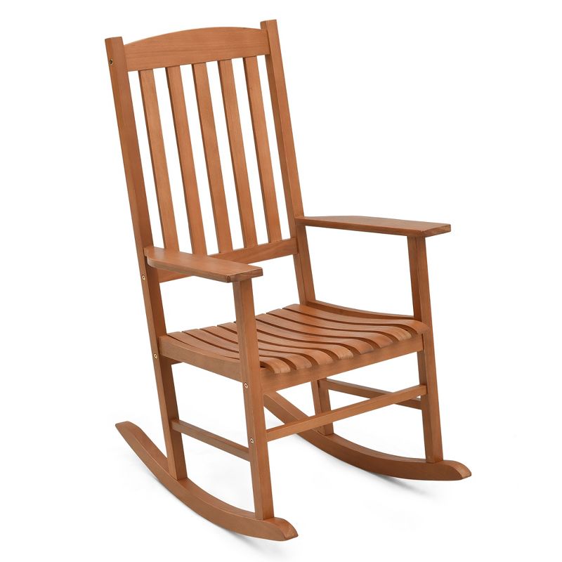Tangkula Patio Rocking Chair w/ 400 lbs Weight Capacity Eucalyptus Wood Porch Rocker w/ High Back, 1 of 9
