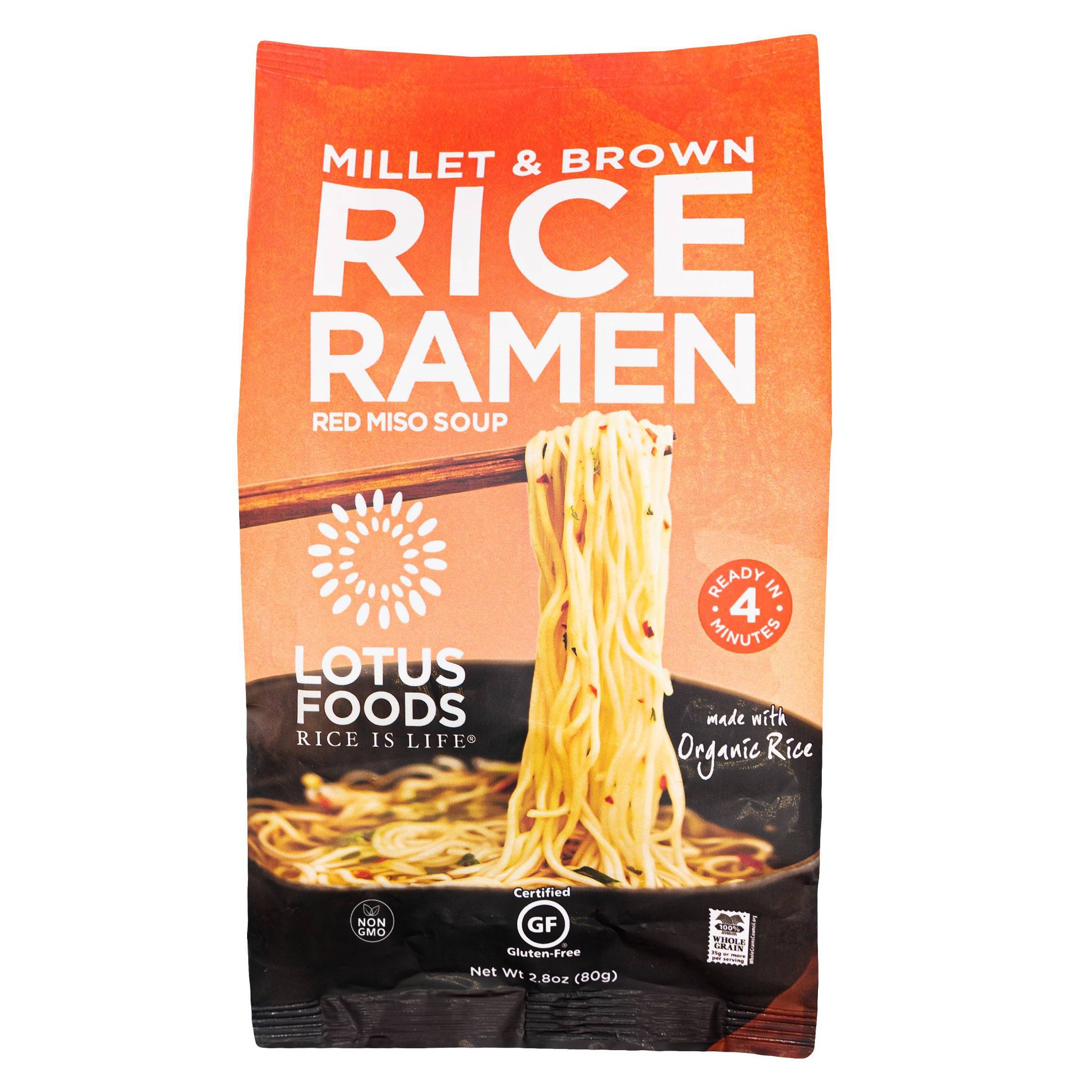 Lotus Foods Organic Gluten Free and Vegan Red Miso Soup Millet and Brown Rice Ramen - 2.8oz.