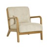 Wood Frame Lounge Chair with Corduroy Upholstery, Plush Ribbed Seat and Matching Lumbar Cushion, Scandinavian Design - 3 of 4