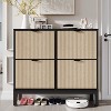 Fluted Shoe Storage Cabinet with 4 Flip Drawers, Narrow Wooden Shoe Organizer with Metal Legs, Modern Farmhouse Hidden Shoe Rack for Entryway - 2 of 4