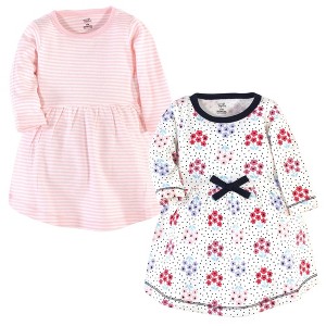 Touched by Nature Baby and Toddler Girl Organic Cotton Long-Sleeve Dresses 2pk, Floral Dot, 2 Toddler - 1 of 3