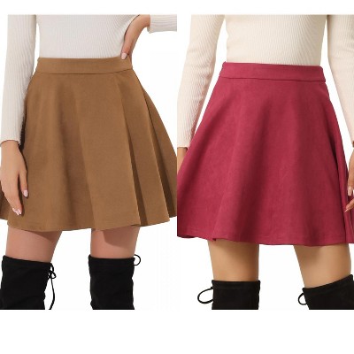 INSPIRE CHIC Women's Basic Faux Suede Flared Casual Mini Skater Skirt 2 Packs