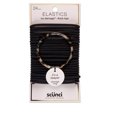 scunci Thick Hair Elastics with Bonus Ring Holder - Black - 24pc