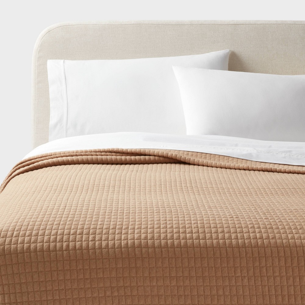 Photos - Duvet King Jersey Quilt Light Brown - Threshold™: Cotton Knitted Coverlet, Heavy