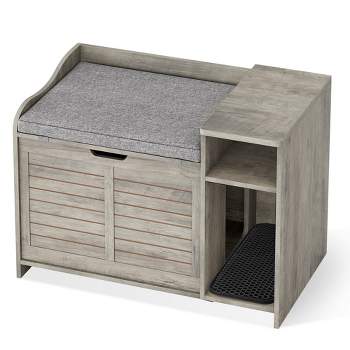 Trinity Carrier Litter Box Shell Top Opening With Cushion,  Cat Washroom To Hide Litter Box Furniture House As Table Nightstand With Scraping Mat