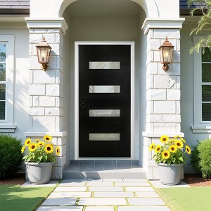 36 x 80 Fiberglass Entry Door with Brickmould, Black Finished Knock-Down Fiberglass Door with White Vinyl Frame - 1 of 4