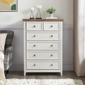 Racxily 6-Drawer Dresser, Farmhouse Storage Cabinet for Living Room & Closet. - 1 of 4