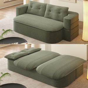 78.7" Plush Corduroy 2-in-1 Foldable Sofa with Convertible Blanket, 2 Soft Pillows, and Deep Seat Sofa Bed - 1 of 4