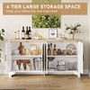 4-Door Sideboard Buffet Cabinet, Natural Rattan Credenza Storage Cabinet, Boho Entryway Console Table, Coffee Bar Station for Dining Room - 3 of 4
