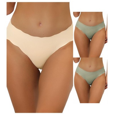 Allegra K Women's Unlined No-Show Stretch Laser Cut Solid Invisible Briefs 3 Packs