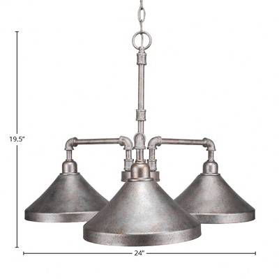 Toltec Lighting Vintage 3 - Light Chandelier in  Aged Silver with 10" Aged Silver Cone Metal Shade Shade