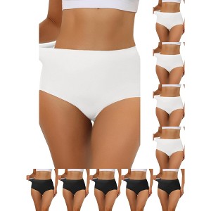INSPIRE CHIC Women's Elastic High-Waisted Unlined Breathable No-Show Hipster Underwear 10 Packs - 1 of 4