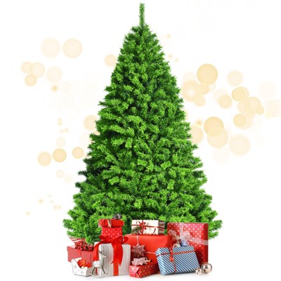 Tangkula Flocked Christmas Tree in Green Color 4.5FT/6.5FT/7.5FT Verdant Realistic Hinged Xmas Tree W/ Branch Tips