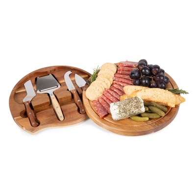 Acacia Wood Round Cheese Serving Board with Tools Set