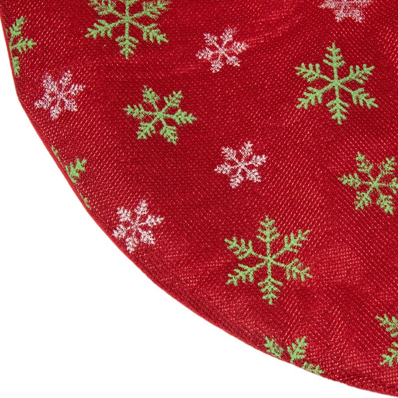 Northlight 20" Metallic Red with Green and White Snowflakes Mini Christmas Tree Skirt, 3 of 4
