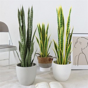 Artificial Plant Sansevieria - Artificial Snake Plant Fake Tropical Plastic Plant Perfect Large Plants in Pot for Home Office Balcony Decoration - 1 of 4