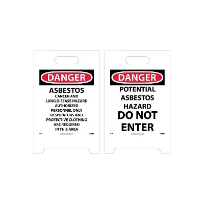 National Marker Floor Signs; Dbl Side Danger Asbestos . . .Danger Potential Asbestos Hazard . . .